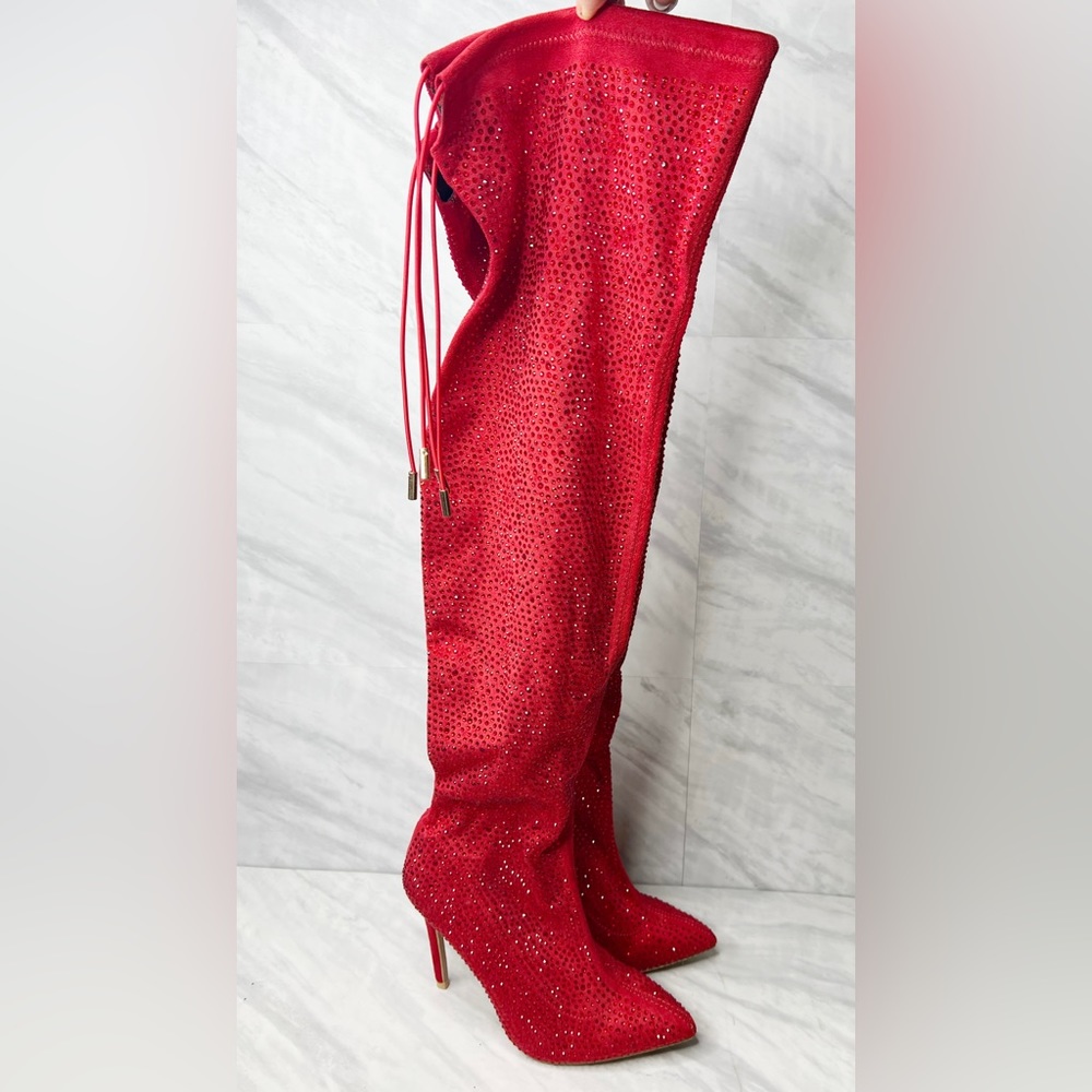 Bella Luna Rhinestone Suede Over the Knee Boots 8 NWOB